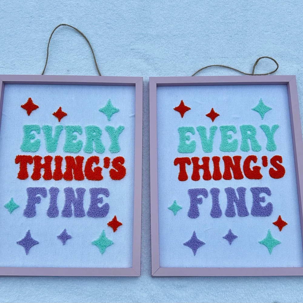 Everything’s Fine Embroidered Colorful Wall Art Decor 70’s Inspired Crocheted